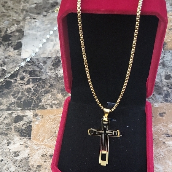 Stainless SteelGold Cross Necklace 23 Inch Chain